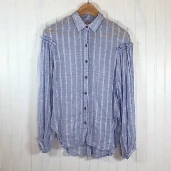 ❄️ Free People | Headed To The Highlands Button Front Blouse Blue Size XS - Picture 6 of 11